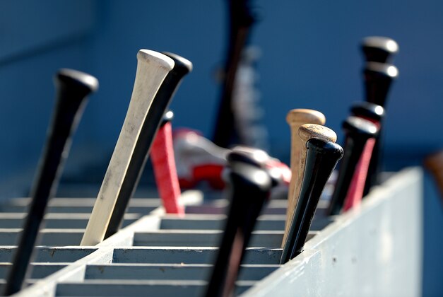 May 24, 2016; Los Angeles, CA, USA; Wooden baseball bats rest in the rack before the game between the Los Angeles Dodgers and the Cincinnati Reds at Dodger Stadium. Mandatory Credit: Jayne Kamin-Oncea-USA TODAY Sports