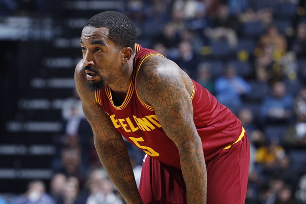 MEMPHIS, TN - DECEMBER 14: J.R. Smith #5 of the Cleveland Cavaliers looks on against the Memphis Grizzlies during the game at FedExForum on December 14, 2016 in Memphis, Tennessee. Memphis defeated Cleveland 93-85. NOTE TO USER: User expressly acknowledges and agrees that, by downloading and or using the photograph, User is consenting to the terms and conditions of the Getty Images License Agreement. (Photo by Joe Robbins/Getty Images)