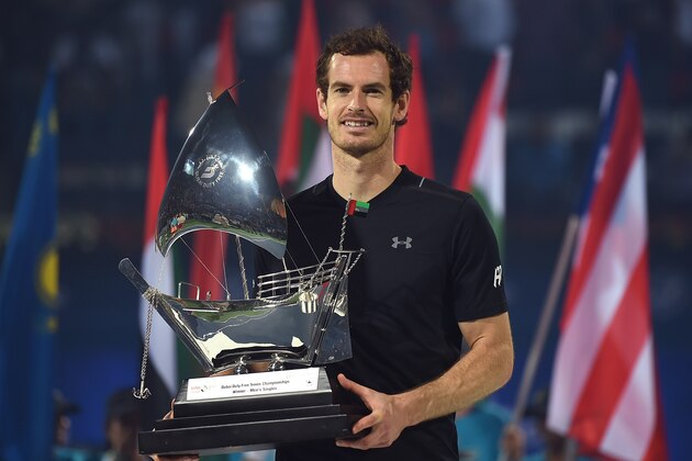 DUBAI, UNITED ARAB EMIRATES - MARCH 04:  Andy Murray of Great Britain poses with the trophy after winning the final match against Fernando Verdasco of Spain on day seven of the ATP Dubai Duty Free Tennis Championship on March 4, 2017 in Dubai, United Arab Emirates.  (Photo by Tom Dulat/Getty Images)