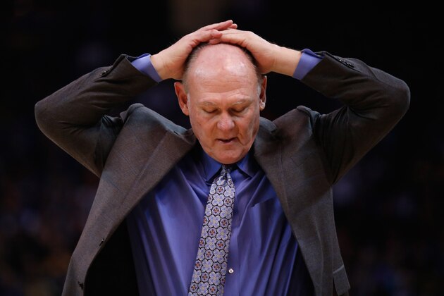 OAKLAND, CA - DECEMBER 28:  Head coach George Karl of the Sacramento Kings reacts during their game against the Golden State Warriors at ORACLE Arena on December 28, 2015 in Oakland, California. NOTE TO USER: User expressly acknowledges and agrees that, by downloading and or using this photograph, User is consenting to the terms and conditions of the Getty Images License Agreement.  (Photo by Ezra Shaw/Getty Images)