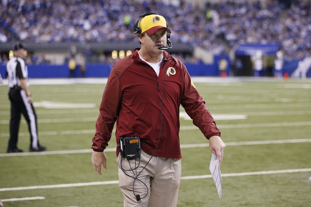 INDIANAPOLIS, IN - NOVEMBER 30: Head coach Jay Gruden of the Washington Redskins looks on during the game against the Indianapolis Colts at Lucas Oil Stadium on November 30, 2014 in Indianapolis, Indiana. The Colts defeated the Redskins 49-27. (Photo by Joe Robbins/Getty Images) INDIANAPOLIS, IN - NOVEMBER 30: Head coach Jay Gruden of the Washington Redskins looks on during the game against the Indianapolis Colts at Lucas Oil Stadium on November 30, 2014 in Indianapolis, Indiana. The Colts defeated the Redskins 49-27. (Photo by Joe Robbins/Getty Images)