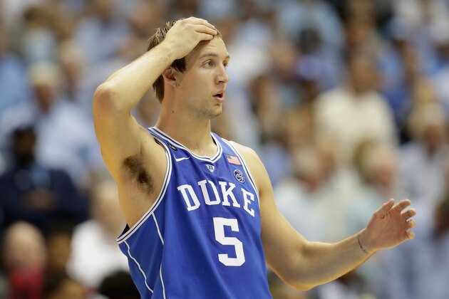 CHAPEL HILL, NC - MARCH 04:  Luke Kennard #5 of the Duke Blue Devils watches on during their game against  the North Carolina Tar Heels at the Dean Smith Center on March 4, 2017 in Chapel Hill, North Carolina.  (Photo by Streeter Lecka/Getty Images)