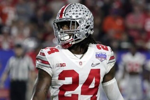 Ohio State safety Malik Hooker (24) during the Fiesta Bowl NCAA college football game against Clemson, Saturday, Dec. 31, 2016, in Glendale, Ariz. (AP Photo/Rick Scuteri)