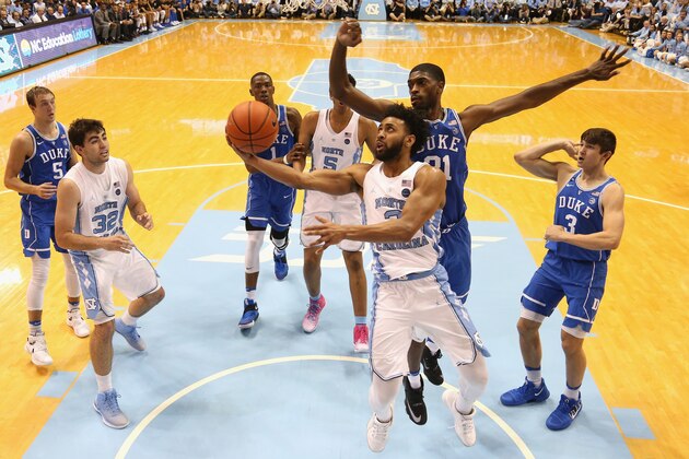 CHAPEL HILL, NC - MARCH 04: Joel Berry II #2 of the North Carolina Tar Heels drives to the basket against Amile Jefferson #21 of the Duke Blue Devils during their game at the Dean Smith Center on March 4, 2017 in Chapel Hill, North Carolina. (Photo by Streeter Lecka/Getty Images) CHAPEL HILL, NC - MARCH 04: Joel Berry II #2 of the North Carolina Tar Heels drives to the basket against Amile Jefferson #21 of the Duke Blue Devils during their game at the Dean Smith Center on March 4, 2017 in Chapel Hill, North Carolina. (Photo by Streeter Lecka/Getty Images)