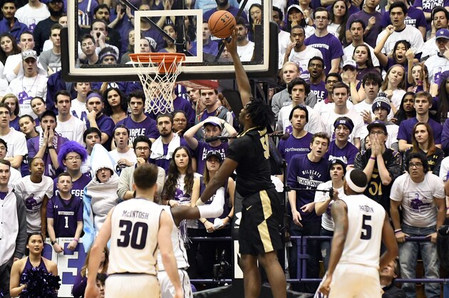 EVANSTON, IL- MARCH 05: Caleb Swanigan #50 of the Purdue Boilermakers goes up for a shot against the Northwestern Wildcats during the second half on March 5, 2017 at Welsh-Ryan Arena in Evanston, Illinois. Purdue won 69-65.  (Photo by David Banks/Getty Images)