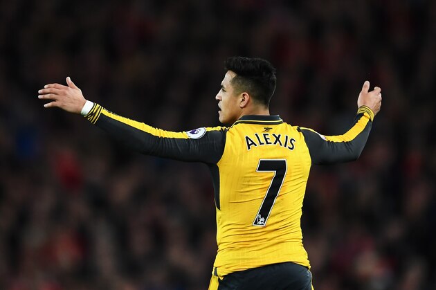 LIVERPOOL, ENGLAND - MARCH 04:  Alexis Sanchez of Arsenal reacts during the Premier League match between Liverpool and Arsenal at Anfield on March 4, 2017 in Liverpool, England.  (Photo by Laurence Griffiths/Getty Images)