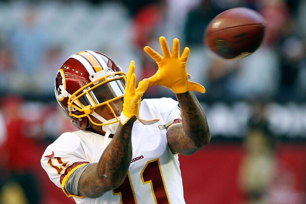GLENDALE, AZ - DECEMBER 04:  DeSean Jackson #11 of the Washington Redskins catches a pass before the start of an NFL game against the Arizona Cardinals at University of Phoenix Stadium on December 4, 2016 in Glendale, Arizona.  (Photo by Ralph Freso/Getty Images)