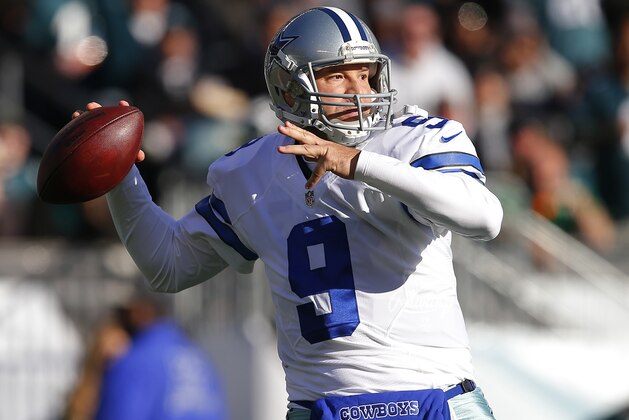 PHILADELPHIA, PA - JANUARY 01: Quarterback Tony Romo #9 of the Dallas Cowboys attempts a pass against the Philadelphia Eagles during the second quarter of a game at Lincoln Financial Field on January 1, 2017 in Philadelphia, Pennsylvania. (Photo by Rich Schultz/Getty Images)