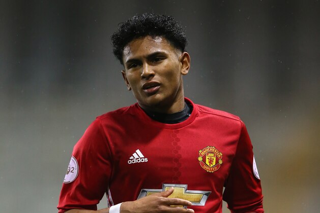 LEIGH, GREATER MANCHESTER - FEBRUARY 22:  Demetri Mitchell of Manchester United during the Premier League International Cup Quarter Final match between Manchester United U23 and Porto B at Leigh Sports Village on February 22, 2017 in Leigh, Greater Manchester.  (Photo by Alex Livesey/Getty Images)