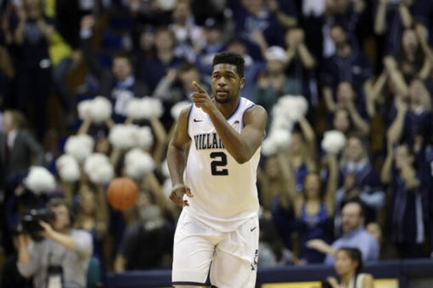 Villanova's Kris Jenkins in action during an NCAA college basketball game against Georgetown, Tuesday, Feb. 7, 2017, in Villanova, Pa. (AP Photo/Matt Slocum)