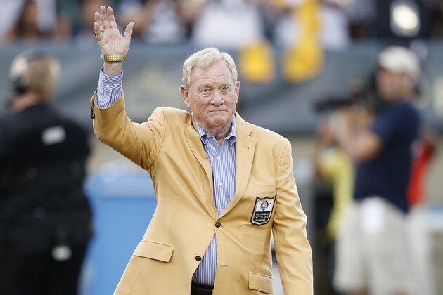 CANTON, OH - AUGUST 9: Bill Polian waves to fans as the Class of 2015 inductees are honored before the NFL Hall of Fame Game between the Pittsburgh Steelers and Minnesota Vikings at Tom Benson Hall of Fame Stadium on August 9, 2015 in Canton, Ohio. (Photo by Joe Robbins/Getty Images)