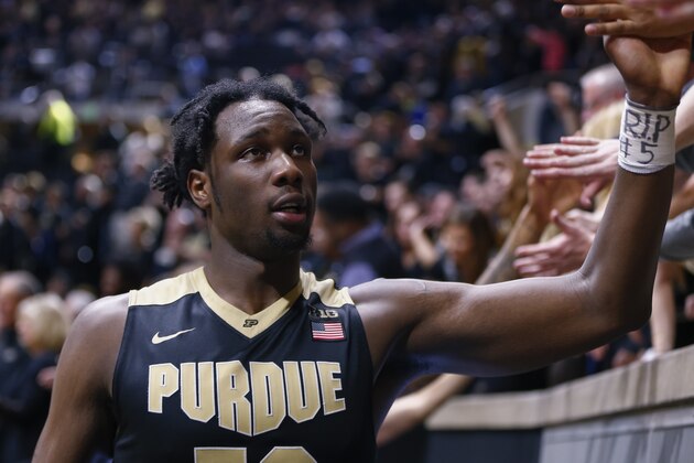 WEST LAFAYETTE, IN - FEBRUARY 18: Caleb Swanigan #50 of the Purdue Boilermakers is seen after the game against the Michigan State Spartans at Mackey Arena on February 18, 2017 in West Lafayette, Indiana.  (Photo by Michael Hickey/Getty Images)