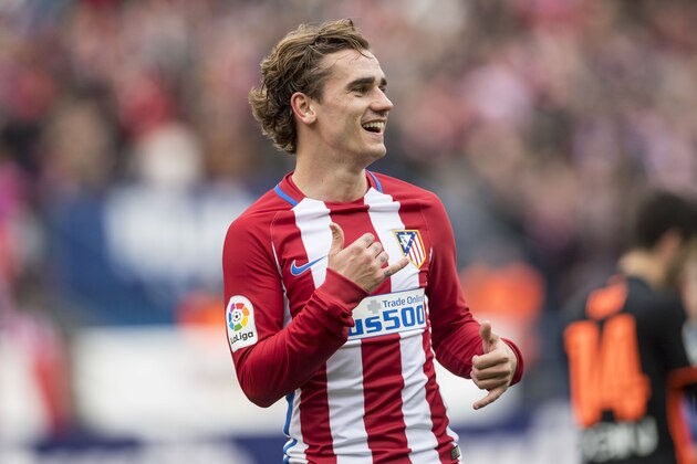 MADRID, SPAIN - MARCH 05: Antoine Griezmann of Atletico de Madrid celebrates during the match Atletico de Madrid vs Valencia CF, a La Liga match at the Estadio Vicente Calderon on 05 March 2017 in Madrid, Spain. (Photo by Power Sport Images/Getty Images)