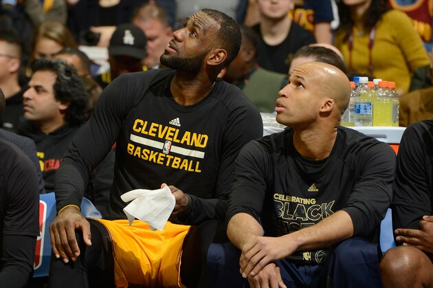 WASHINGTON, DC - FEBRUARY 06:  LeBron James #23 of the Cleveland Cavaliers sits on the bench during the game against the Washington Wizards at Verizon Center on February 6, 2017 in Washington, DC.Ê NOTE TO USER: User expressly acknowledges and agrees that, by downloading and or using this photograph, User is consenting to the terms and conditions of the Getty Images License Agreement.Ê  (Photo by G Fiume/Getty Images)