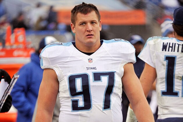 NASHVILLE, TN - DECEMBER 28:  Karl Klug #97 of the Tennessee Titans watches from the sideline during a game against the Indianapolis Colts at LP Field on December 28, 2014 in Nashville, Tennessee.  (Photo by Frederick Breedon/Getty Images)