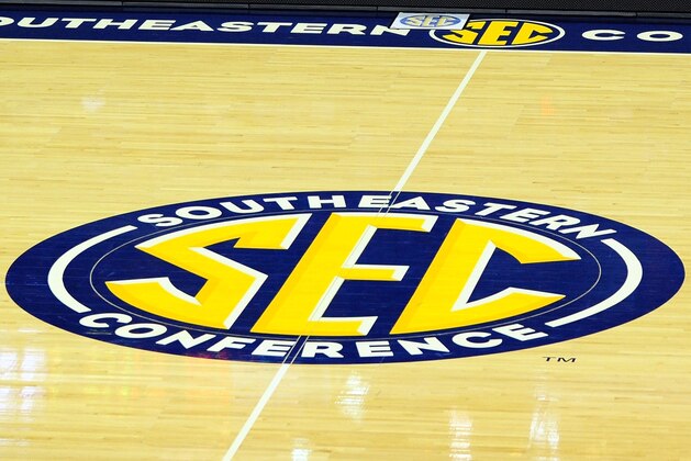 NEW ORLEANS, LA - MARCH 08: Detailed view of the SEC logo at midcourt prior to a game between the LSU Tigers and the Arkansas Razorbacks during the first round of the SEC Basketball Tournament at the New Orleans Arena on March 8, 2012 in New Orleans, Louisiana. (Photo by Stacy Revere/Getty Images) NEW ORLEANS, LA - MARCH 08: Detailed view of the SEC logo at midcourt prior to a game between the LSU Tigers and the Arkansas Razorbacks during the first round of the SEC Basketball Tournament at the New Orleans Arena on March 8, 2012 in New Orleans, Louisiana. (Photo by Stacy Revere/Getty Images)