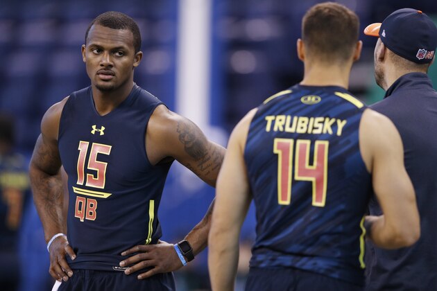 INDIANAPOLIS, IN - MARCH 04: Quarterback Deshaun Watson of Clemson looks on during day four of the NFL Combine at Lucas Oil Stadium on March 4, 2017 in Indianapolis, Indiana. (Photo by Joe Robbins/Getty Images)