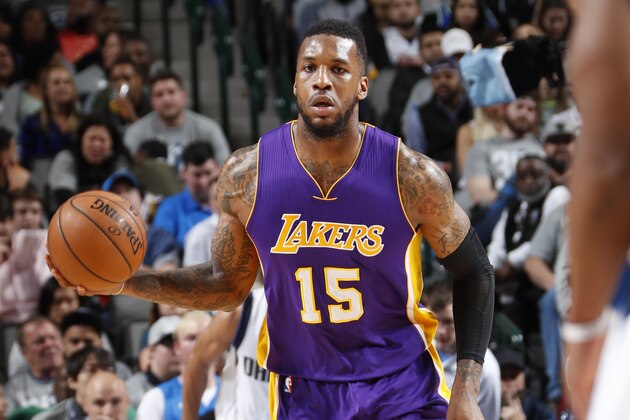 DALLAS, TX - MARCH 7:  Thomas Robinson #15 of the Los Angeles Lakers handles the ball against the Dallas Mavericks on March 7, 2017 at the American Airlines Center in Dallas, Texas. NOTE TO USER: User expressly acknowledges and agrees that, by downloading and or using this photograph, User is consenting to the terms and conditions of the Getty Images License Agreement. Mandatory Copyright Notice: Copyright 2017 NBAE (Photo by Glenn James/NBAE via Getty Images)