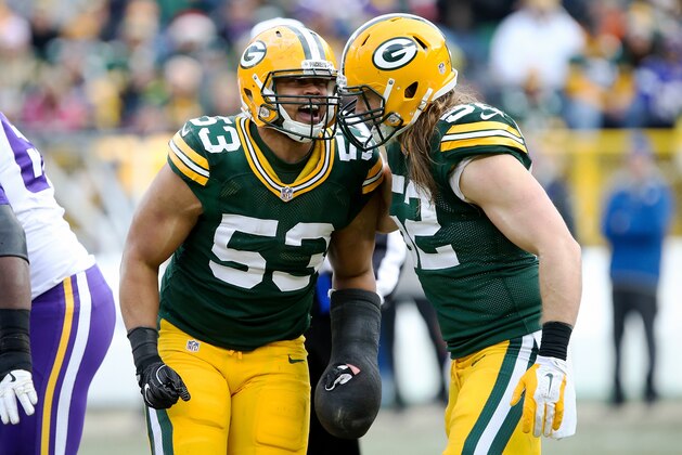 GREEN BAY, WI - DECEMBER 24:  Nick Perry #53 and Clay Matthews #52 of the Green Bay Packers celebrate in the fourth quarter against the Minnesota Vikings at Lambeau Field on December 24, 2016 in Green Bay, Wisconsin. (Photo by Dylan Buell/Getty Images)