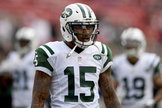 SANTA CLARA, CA - DECEMBER 11:  Brandon Marshall #15 of the New York Jets looks on during pregame warm ups prior to playing the San Francisco 49ers in an NFL football game at Levi's Stadium on December 11, 2016 in Santa Clara, California.  (Photo by Thearon W. Henderson/Getty Images)