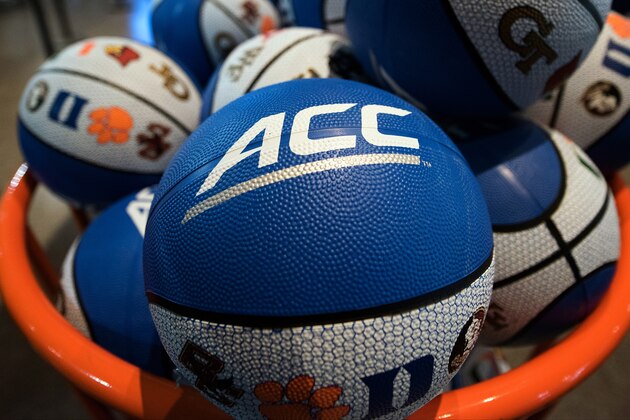 NEW YORK, NY - MARCH 07: Souvenir basketballs are displayed for sale  at  the New York Life 2017 ACC Tournament logo at center court at Barclays Center on March 7, 2017 in New York City. (Photo by Lance King/Getty Images)