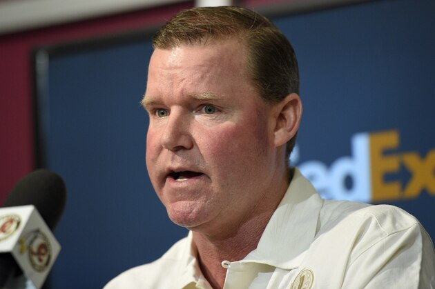 FILE - In this April 27, 2015, file photo, Washington Redskins general manager Scot McCloughan speaks to the media in Ashburn, Va.  Coming off an NFC East title and playoff appearance, the Redskins own the 21st overall pick in the draft, which starts Thursday night in Chicago. (AP Photo/Nick Wass, File)