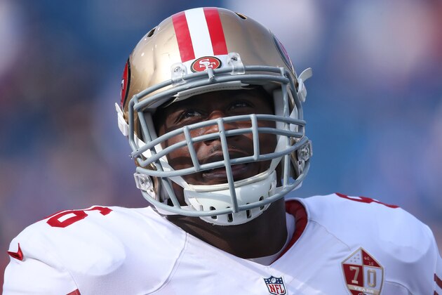 ORCHARD PARK, NY - OCTOBER 16: Marcus Martin #66 of the San Francisco 49ers warms up before the start of NFL game action against the Buffalo Bills at New Era Field on October 16, 2016 in Orchard Park, New York. (Photo by Tom Szczerbowski/Getty Images)