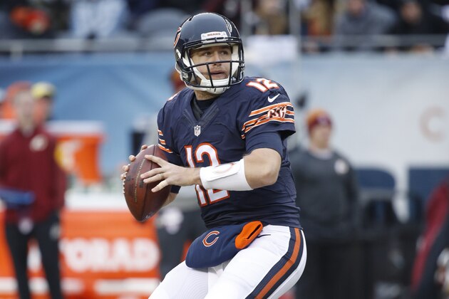 CHICAGO, IL - DECEMBER 24: Matt Barkley #12 of the Chicago Bears looks to pass against the Washington Redskins during the game at Soldier Field on December 24, 2016 in Chicago, Illinois. Washington defeated Chicago 41-21. (Photo by Joe Robbins/Getty Images)
