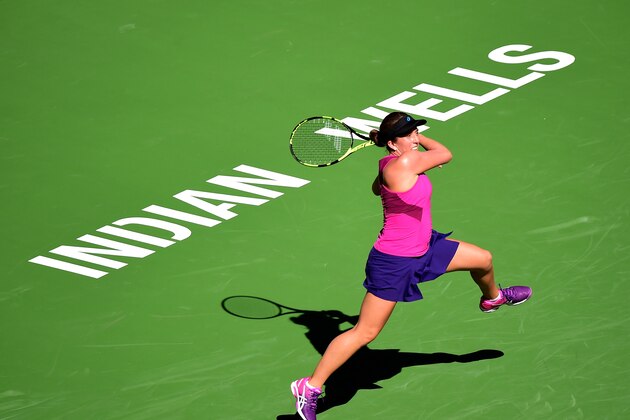 INDIAN WELLS, CA - MARCH 09:  Irina Falconi hits a forehand in her match against Jelena Jankovic of Serbia at Indian Wells Tennis Garden on March 9, 2017 in Indian Wells, California.  (Photo by Harry How/Getty Images)