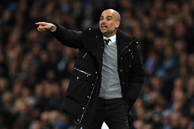 Manchester City's Spanish manager Pep Guardiola gestures on the touchline during the English Premier League football match between Manchester City and Stoke City at the Etihad Stadium in Manchester, north west England, on March 8, 2017. / AFP PHOTO / Paul ELLIS / RESTRICTED TO EDITORIAL USE. No use with unauthorized audio, video, data, fixture lists, club/league logos or 'live' services. Online in-match use limited to 75 images, no video emulation. No use in betting, games or single club/league/player publications.  /         (Photo credit should read PAUL ELLIS/AFP/Getty Images)