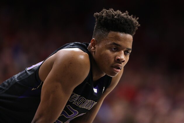 TUCSON, AZ - JANUARY 29:  Markelle Fultz #20 of the Washington Huskies during the college basketball game against the Arizona Wildcats at McKale Center on January 29, 2017 in Tucson, Arizona.  (Photo by Christian Petersen/Getty Images)