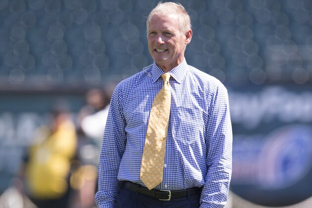PHILADELPHIA, PA - AUGUST 16: TV analysis Mike Mayock looks on prior to the game between the Indianapolis Colts and Philadelphia Eagles on August 16, 2015 at Lincoln Financial Field in Philadelphia, Pennsylvania.  (Photo by Mitchell Leff/Getty Images)