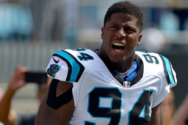 CHARLOTTE, NC - SEPTEMBER 25:  Kony Ealy #94 of the Carolina Panthers against the Minnesota Vikings during the game at Bank of America Stadium on September 25, 2016 in Charlotte, North Carolina. The Vikings won 22-10.  (Photo by Grant Halverson/Getty Images)