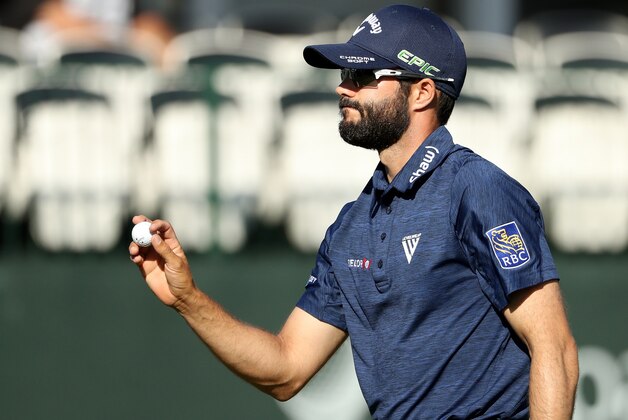 PALM HARBOR, FL - MARCH 10: Adam Hadwin reacts after a birdie putt on the 17th green during the second round of the Valspar Championship at Innisbrook Resort Copperhead Course on March 10, 2017 in Palm Harbor, Florida.  (Photo by Mike Lawrie/Getty Images)