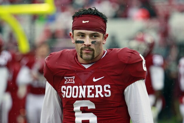 NORMAN, OK - DECEMBER 3: Quarterback Baker Mayfield #6 of the Oklahoma Sooners during warm ups before the game Oklahoma State Cowboys December 3, 2016 at Gaylord Family-Oklahoma Memorial Stadium in Norman, Oklahoma. Oklahoma defeated Oklahoma State 38-20 to become Big XII champions. (Photo by Brett Deering/Getty Images)