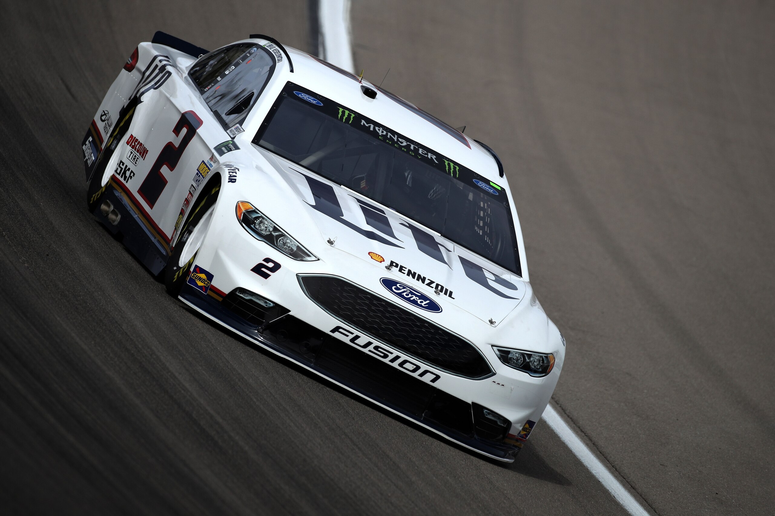 LAS VEGAS, NV - MARCH 10:  Brad Keselowski, driver of the #2 Miller Lite Ford, practices for the Monster Energy NASCAR Cup Series Kobalt 400 at Las Vegas Motor Speedway on March 10, 2017 in Las Vegas, Nevada.  (Photo by Jonathan Ferrey/Getty Images)