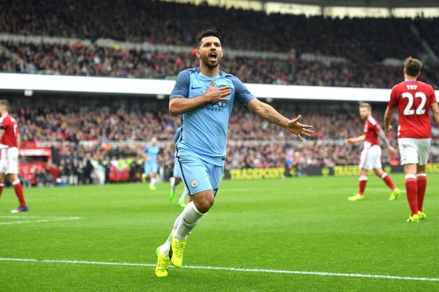 MIDDLESBROUGH, ENGLAND - MARCH 11: Sergio Aguero of Manchester City celebrates scoring his sides second goal during The Emirates FA Cup Quarter-Final match between Middlesbrough and Manchester City at Riverside Stadium on March 11, 2017 in Middlesbrough, England.  (Photo by Michael Regan/Getty Images)
