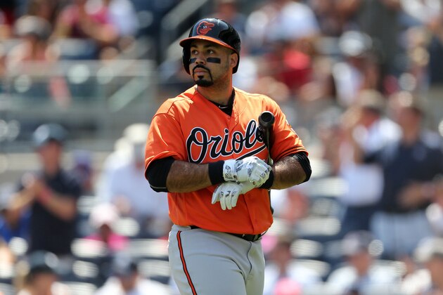 NEW YORK, NY - AUGUST 27:  Pedro Alvarez #24 of the Baltimore Orioles walks back to the dugout after striking out with the bases loaded to end the top of the first inning on August 27, 2016 at Yankee Stadium in the Bronx borough of New York City. (Photo by Christopher Pasatieri/Getty Images)