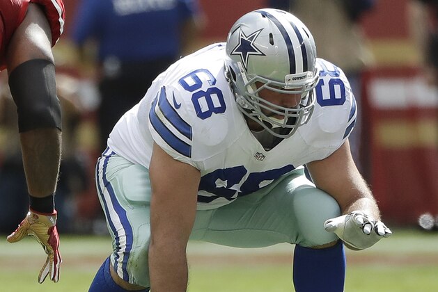 Dallas Cowboys offensive tackle Doug Free (68) against the San Francisco 49ers during an NFL football game in Santa Clara, Calif., Sunday, Oct. 2, 2016. (AP Photo/Marcio Jose Sanchez) Dallas Cowboys offensive tackle Doug Free (68) against the San Francisco 49ers during an NFL football game in Santa Clara, Calif., Sunday, Oct. 2, 2016. (AP Photo/Marcio Jose Sanchez)