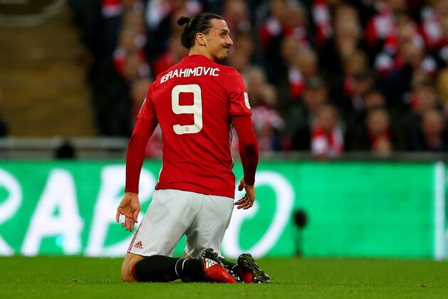 LONDON, ENGLAND - FEBRUARY 26: Zlatan Ibrahimovic of Manchester United during the EFL Cup Final match between Manchester United and Southampton at Wembley Stadium on February 26, 2017 in London, England. (Photo by Catherine Ivill - AMA/Getty Images)