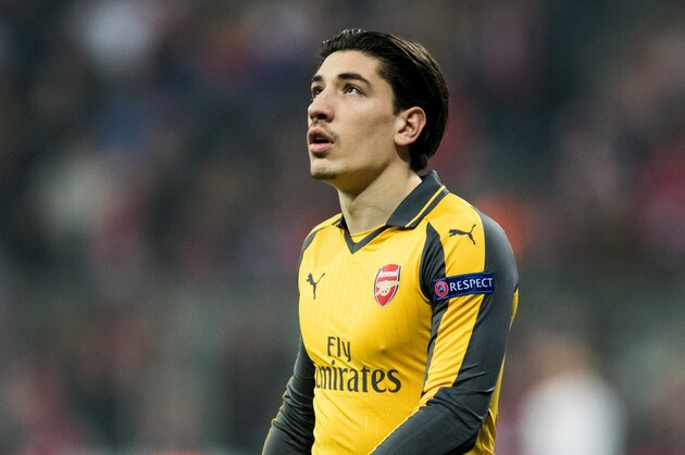 MUNICH, GERMANY - FEBRUARY 15:  Hector Bellerin of Arsenal looks on during the UEFA Champions League Round of 16 first leg match between FC Bayern Muenchen and Arsenal FC at Allianz Arena on February 15, 2017 in Munich, Germany.  (Photo by Boris Streubel/Getty Images)