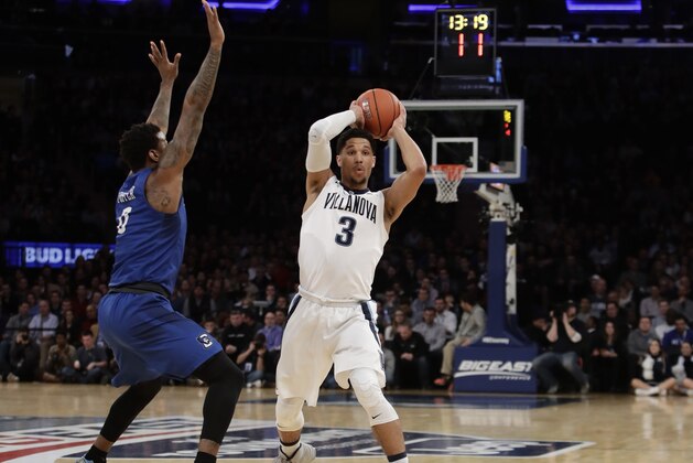 Villanova's Josh Hart (3) looks to pass during the first half of a championship NCAA college basketball game against Creighton in the finals of the Big East men's tournament Saturday, March 11, 2017, in New York. (AP Photo/Frank Franklin II)
