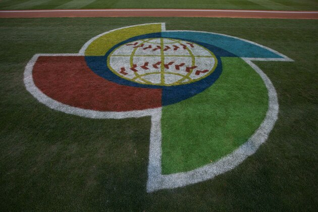 SCOTTSDALE, AZ - MARCH 06: The World Baseball Classic logo on the field prior to the game between Team USA and the Colorado Rockies on March 6, 2013 at Salt River Fields in Scottsdale, Arizona. The Rockies defeated the Team USA 8-7. (Photo by Brace Hemmelgarn/Minnesota Twins/Getty Images)