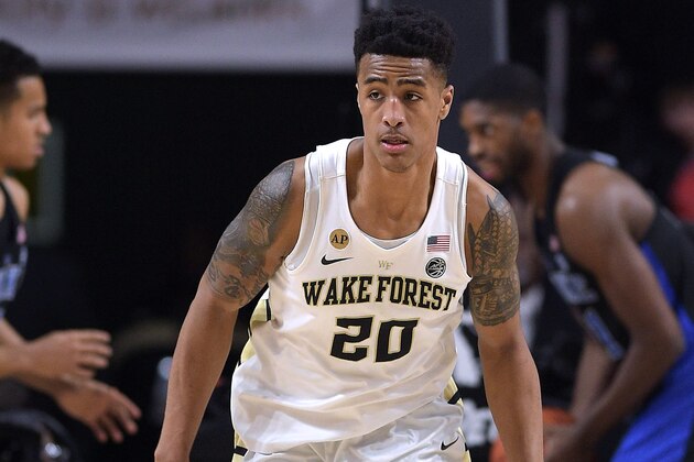 WINSTON-SALEM, NC - JANUARY 28: John Collins #20 of the Wake Forest Demon Deacons in action against the Duke Blue Devils at LJVM Coliseum Complex on January 28, 2017 in Winston-Salem, North Carolina. Duke won 85-83. (Photo by Lance King/Getty Images)