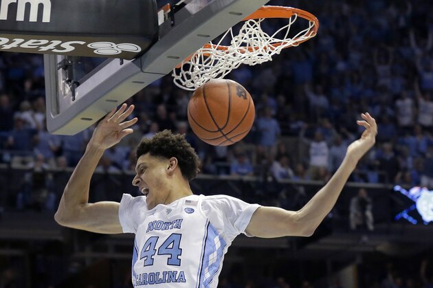 North Carolina's Justin Jackson (44) dunks against Duke during the first half of an NCAA college basketball game in Chapel Hill, N.C., Saturday, March 4, 2017. (AP Photo/Gerry Broome)