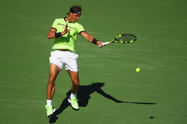 INDIAN WELLS, CA - MARCH 12:  Rafael Nadal of Spain plays a forehand against Guido Pella of Argentina in their second round match during day seven of the BNP Paribas Open at Indian Wells Tennis Garden on March 12, 2017 in Indian Wells, California.  (Photo by Clive Brunskill/Getty Images)
