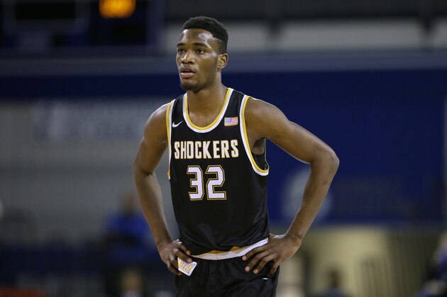 Wichita State forward Markis McDuffie looks on during the second half of an NCAA college basketball game against Drake, Tuesday, Feb. 9, 2016, in Des Moines, Iowa. Wichita State won 74-48. (AP Photo/Charlie Neibergall)