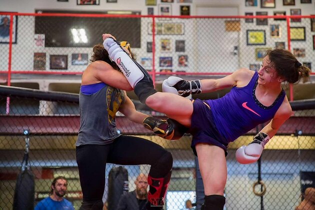 Fee Chrystall (right) during a sparring session