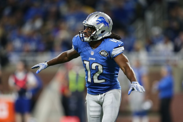 DETROIT, MI - DECEMBER 11: Andre Roberts #12 of the Detroit Lions lines up on the field against the Chicago Bears during first half at Ford Field on December 11, 2016 in Detroit, Michigan. (Photo by Rey Del Rio/Getty Images)