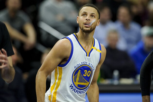 MINNEAPOLIS, MN - MARCH 10: Stephen Curry #30 of the Golden State Warriors looks on during the second quarter of the game against the Minnesota Timberwolves on March 10, 2017 at the Target Center in Minneapolis, Minnesota. The Timberwolves defeated the Warriors 103-102. NOTE TO USER: User expressly acknowledges and agrees that, by downloading and or using this Photograph, user is consenting to the terms and conditions of the Getty Images License Agreement. (Photo by Hannah Foslien/Getty Images)